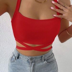 Red Ribbed Crop Top